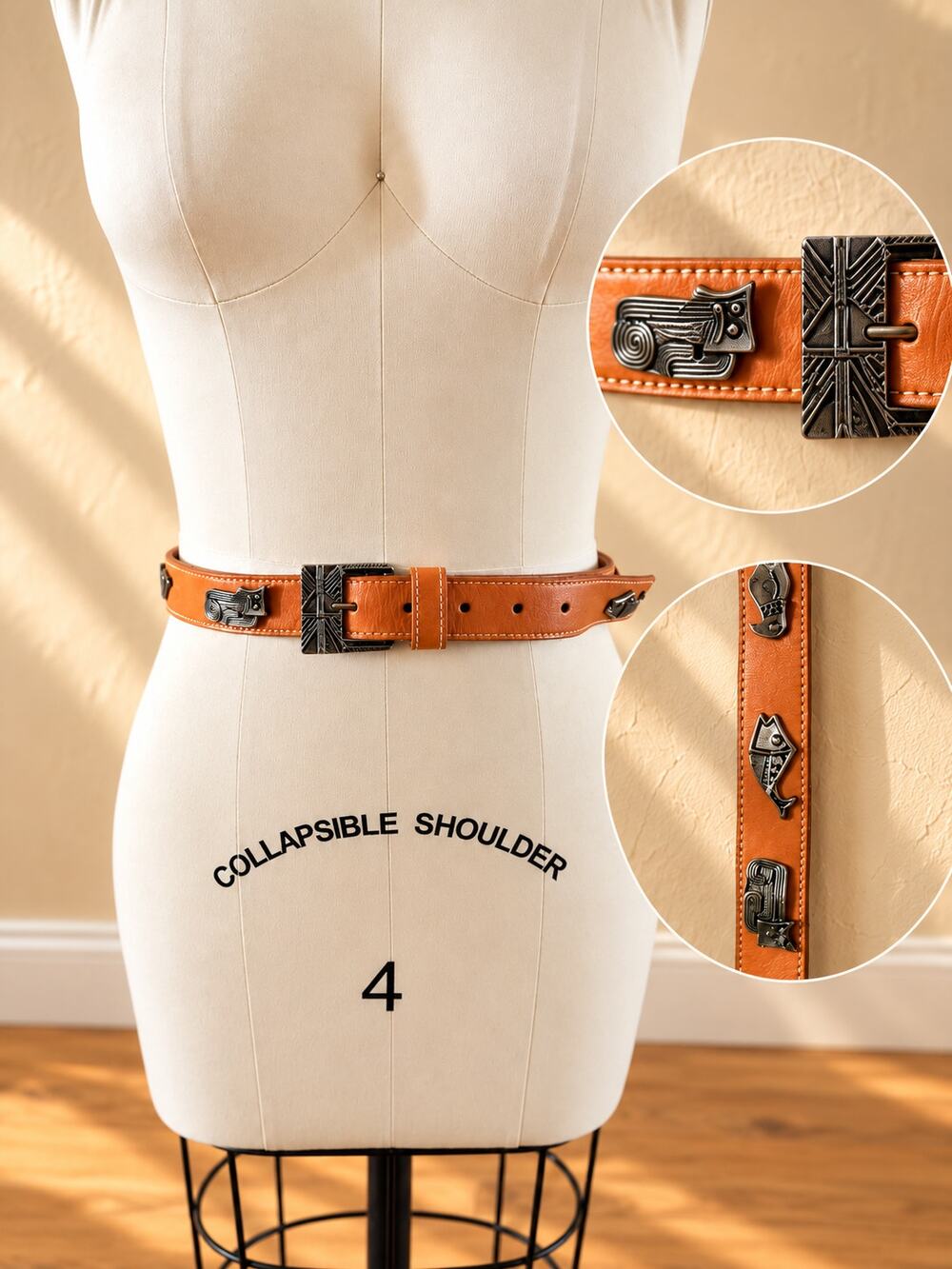 Vintage Cognac Leather Animal Concho Belt Western Artisan Style S/M